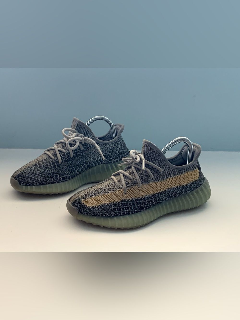 Adidas Yeezy Knit Sneakers with Olive Stripe